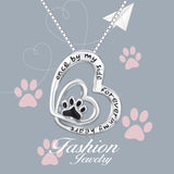 925 Sterling Silver Engraved Text Double Love Hearts Dog Paw Pendant Necklace