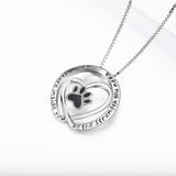 925 Sterling Silver Engraved Text Love Heart Lovely Dog Paw Pendant Necklace