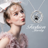 925 Sterling Silver Engraved Text Love Heart Lovely Dog Paw Pendant Necklace