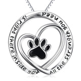 925 Sterling Silver Engraved Text Love Heart Lovely Dog Paw Pendant Necklace