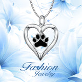 925 Sterling Silver Love Heart Adorable Paw Necklace