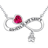 Always In My Heart-Infinity Dark Pink Crystal Dog Foot Necklace