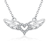 925 Sterling Silver Angel Wing Love Heart Jewels Necklace