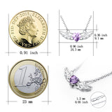 925 Sterling Silver Angel Wing Purple Heart Crystal Necklace