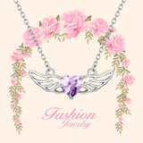 925 Sterling Silver Angel Wing Purple Heart Crystal Necklace