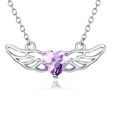 925 Sterling Silver Angel Wing Purple Heart Crystal Necklace