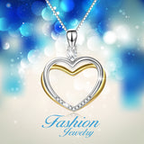 925 Sterling Silver Two-Tone Double Love Heart Cubic Zircon Necklace