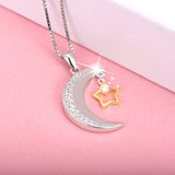 925 Sterling Silver Cubic Zircon Crescent Star Attract Necklace