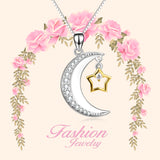 925 Sterling Silver Cubic Zircon Crescent Star Attract Necklace