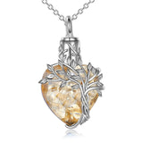 Heart Tree of Life Urn Necklace for Ashes Sterling Silver Cremation Jewelry with Crystal w/Funnel Filler