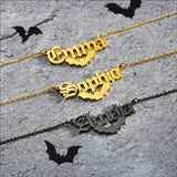 Personalized Gothic Bat Name Necklace Copper/925 Sterling Silver Personalized Adjustable 18”-20”