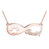 14K Gold Pawprint Infinity Name Necklace Adjustable Chain- White Gold/Yellow Gold/Rose Gold