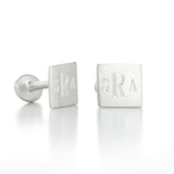 Sterling Silver Personalized Square Cuff-link Alphabet Earrings