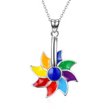 925 Sterling Silver Eight Color Windmill Lucky Pendant Necklace