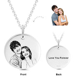 14K Gold Personalized Engraved Photo With Message Round Necklace Adjustable 16”-20”