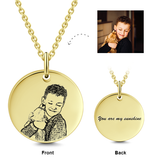 14K Gold Personalized Kids Engraved Photo Necklace Adjustable 16”-20”