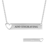 14K Gold Personalized Heart Engravable Bar Necklace Adjustable 16”-20”-White Gold/Yellow Gold/Rose Gold