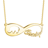 Copper/925 Sterling Silver Personalized Elephant Infinity Name Necklace Adjustable 16”-20”