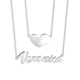 10K/14K Gold Two Layers Personalized Heart Name Necklace Adjustable 16”-20”