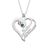 Heart To Heart Forever-Copper/925 Sterling Silver Personalized Birthstone Heart Name Necklace -Adjustable 16”-20”