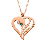 Heart To Heart Forever-14K Gold Personalized Birthstone Heart Name Necklace -Adjustable 16”-20”