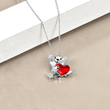 Bear Crystal Pendant Necklace Jewelry in White Gold Plated Sterling Silver