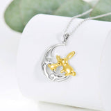 Mama Rabbit and Baby Rabbit Necklace Sterling Silver Double Bunny on the Moon Easter Rabbit Jewelry