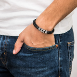 Mens Leather Bracelet with 925 Sterling Silver Custom Bead