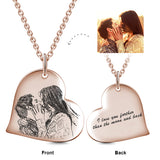 Sealed With A Kiss - Love Heart 925 Sterling Silver Personalized Engraved Photo Necklace Adjustable 18”-20”