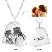 Sealed With A Kiss - 10K/14K Gold Love Heart Engraved Photo Necklace-White Gold/Yellow Gold/Rose Gold