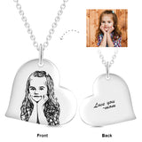 Personalized 14K Gold Love Heart Kids Engraved Photos Necklaces Adjustable 16”-20”